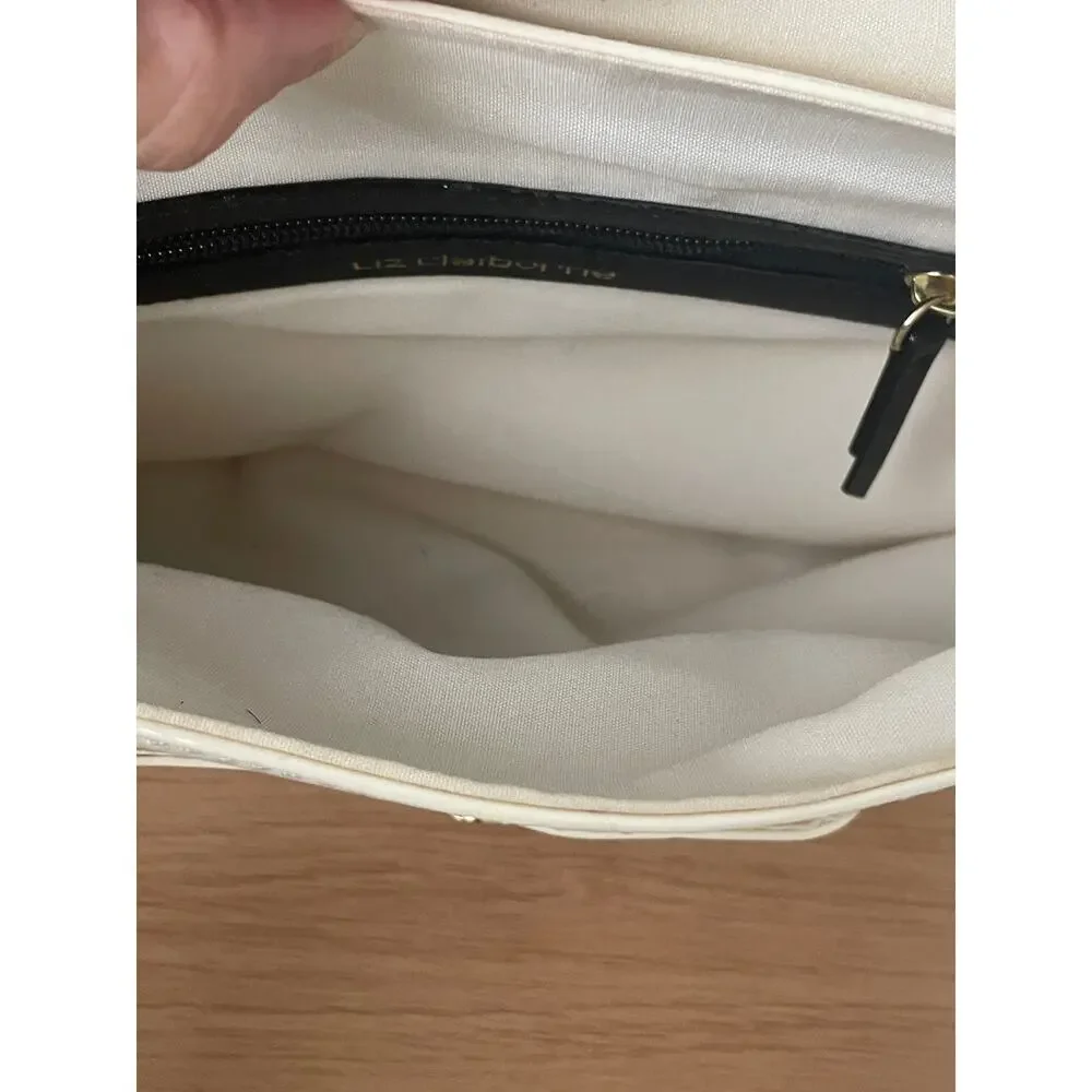 Liz Claiborne Quilted Bag Cream Black Tassel Gold Accent